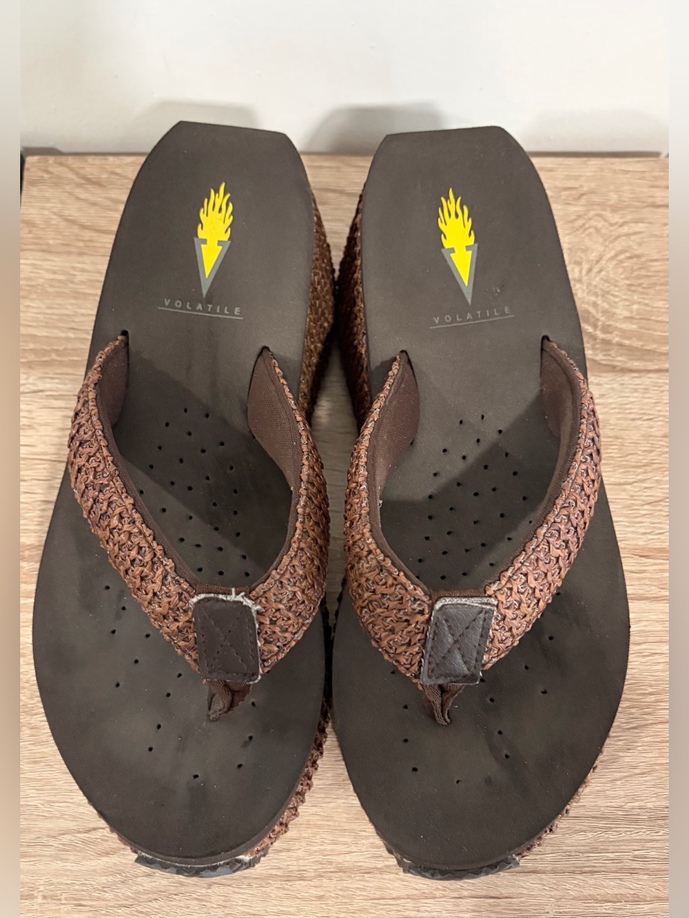 Volatile Men’s Brown Woven Flip-Flop Sandals with Cushioned Footbed